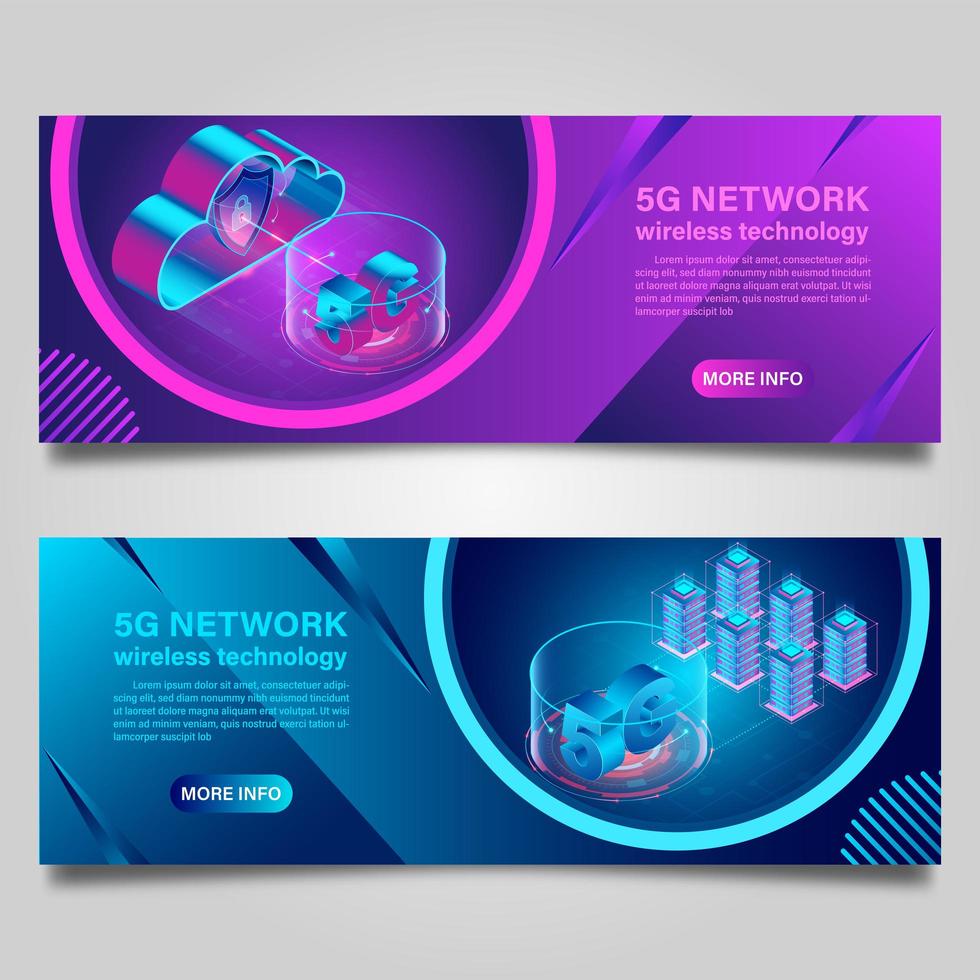 Conjunto de banners de tecnología inalámbrica de red 5g vector