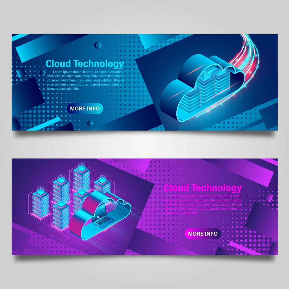 Cloud computing technology banner set vector