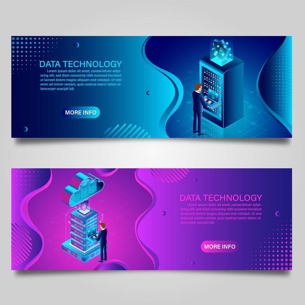 Data technology banner set for business with isometric design vector