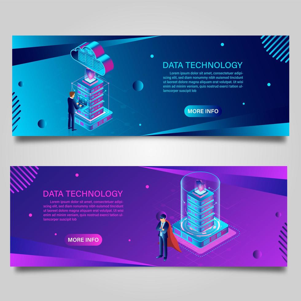 Data technology banner set for business with isometric design vector