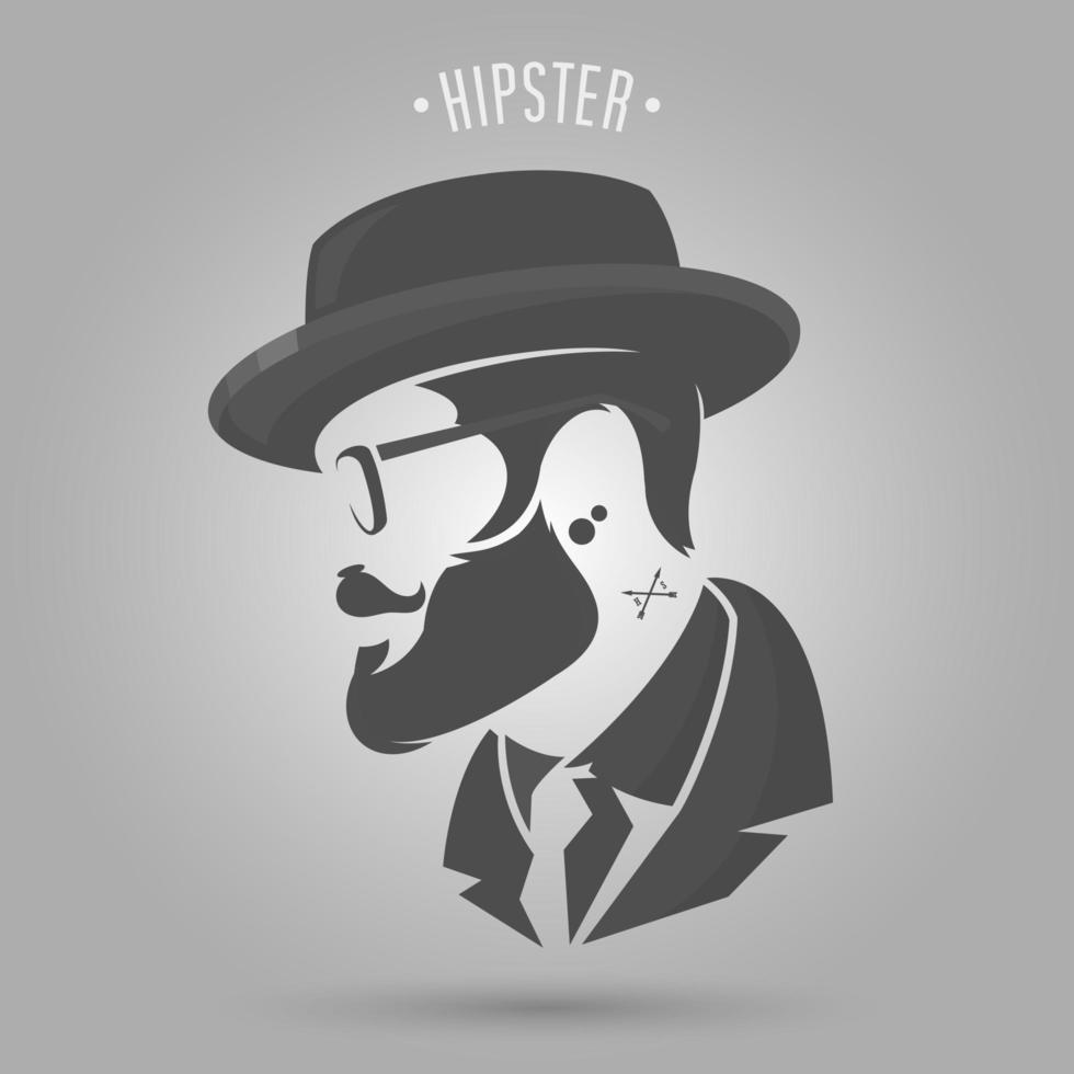 hombre hipster con bigote, gafas y sombrero vintage vector