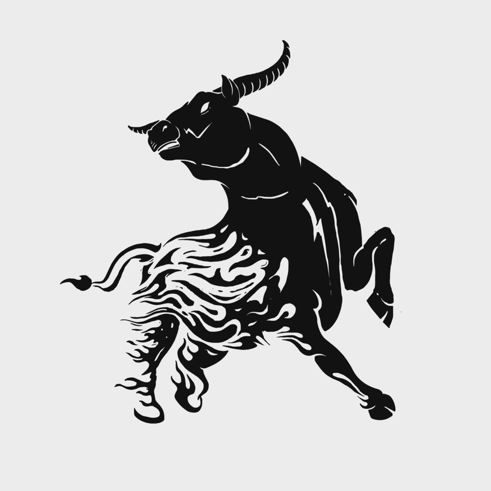 bull rampage fire burning concept vector