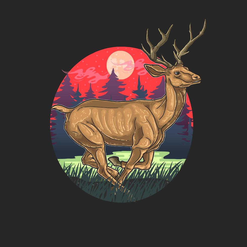 ciervos en vector de ilustración de bosque