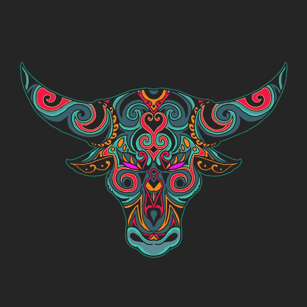 vector de ilustración ornamental de cabeza de toro