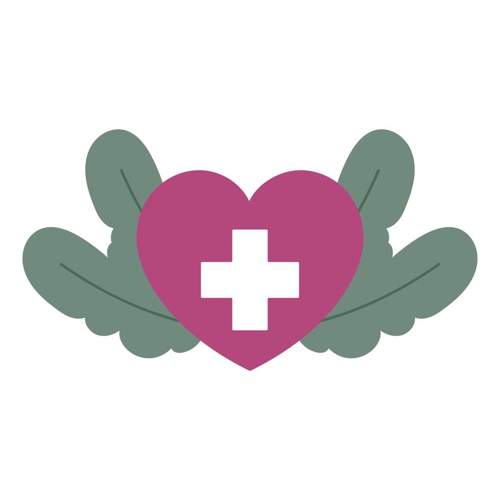medical heart cross herbal leaf isolated icon style vector