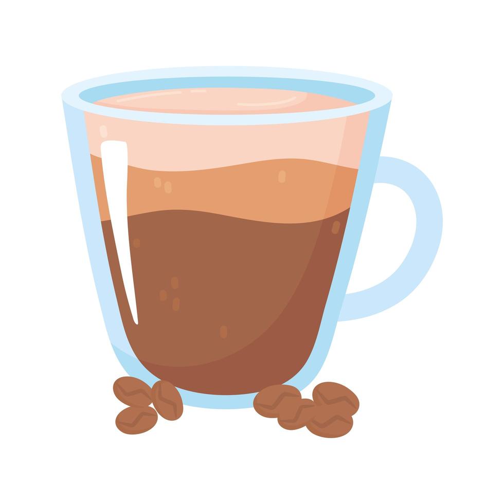 día internacional del café taza de vidrio y granos. vector