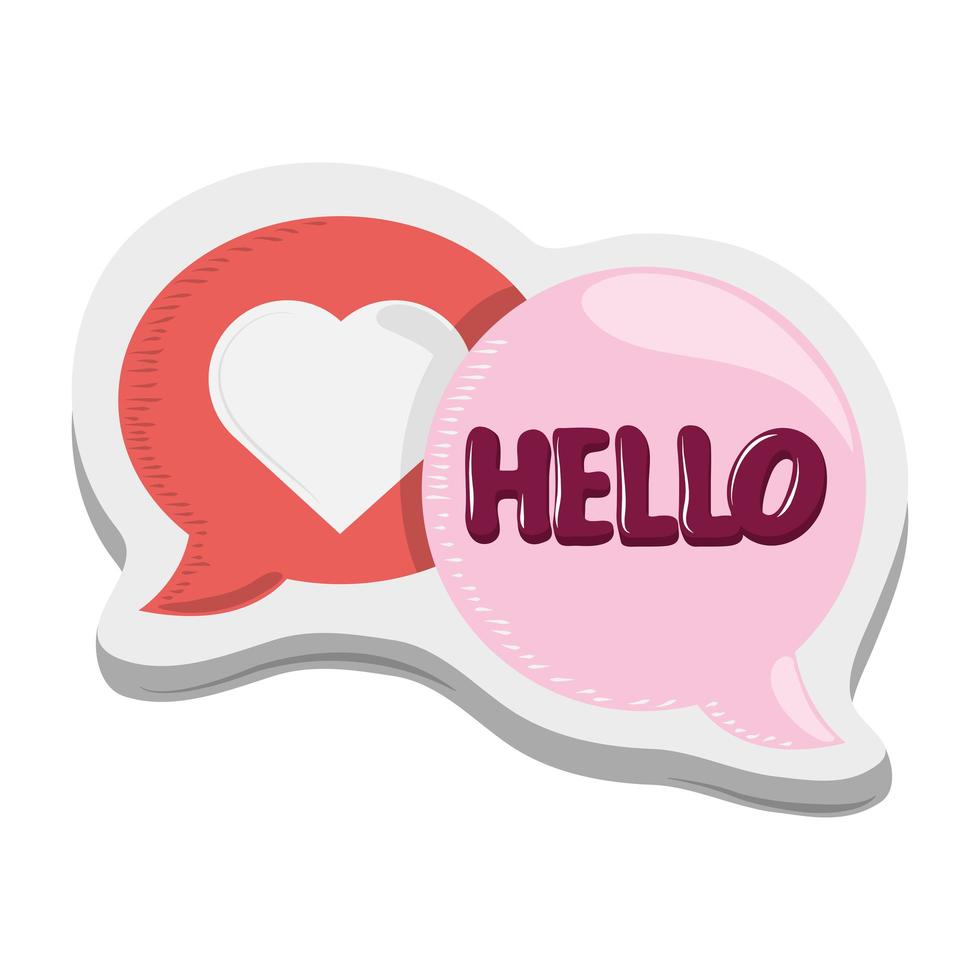 hello love heart bubbles sticker funny cartoon design vector