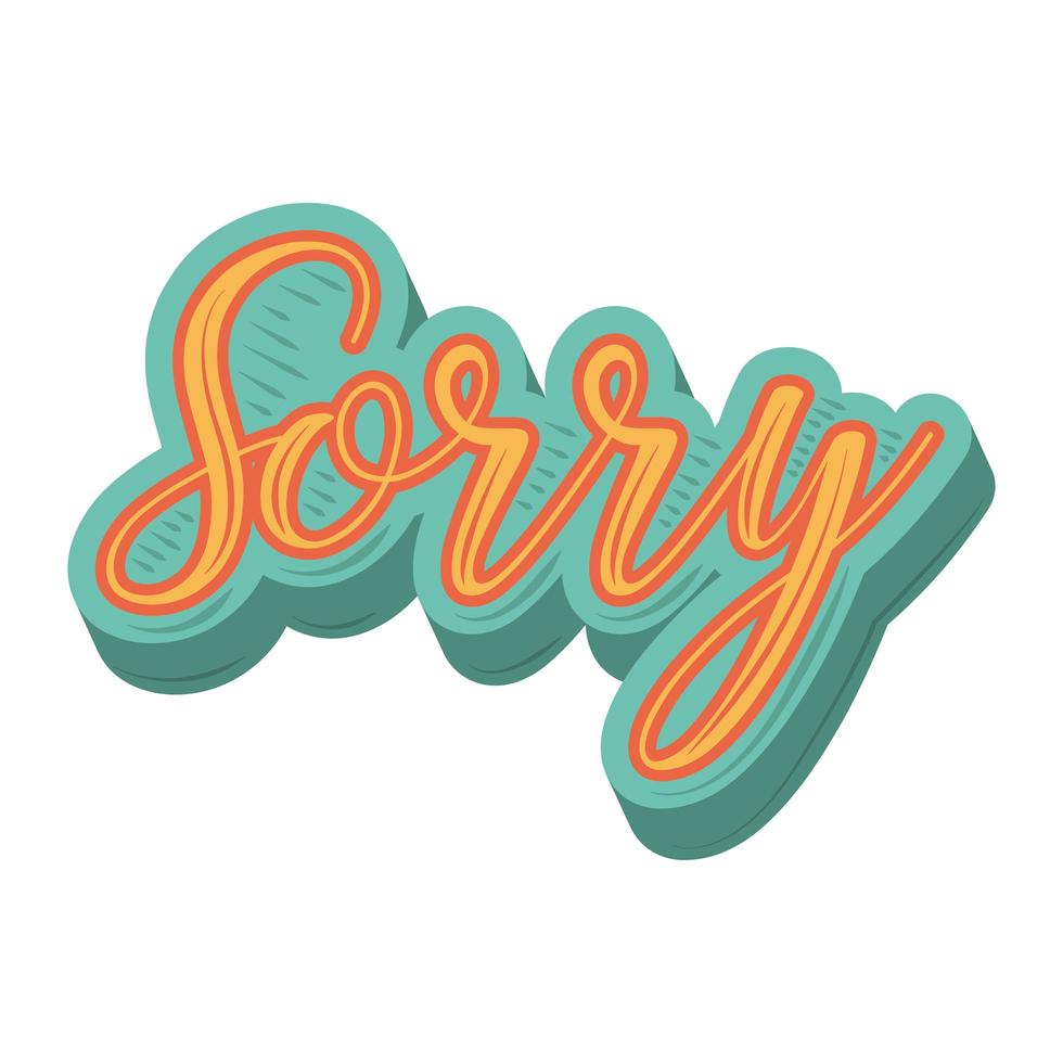 sorry letters sticker funny cartoon design vector