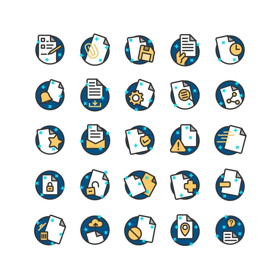 Document filled outline icon set. Vector and Illustration.