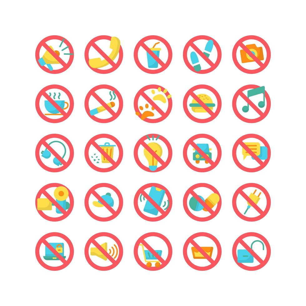 Prohibition Sign flat icon set. Vector and Illustration.