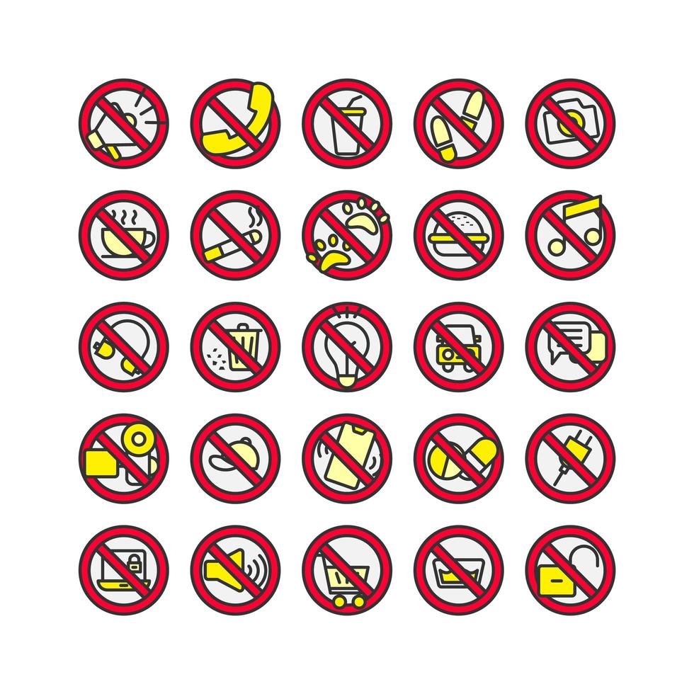 Prohibition Sign filled outline icon set. Vector and Illustration.