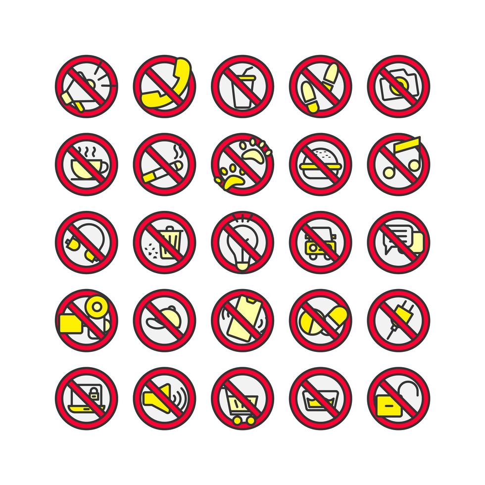 Prohibition Sign filled outline icon set. Vector and Illustration.