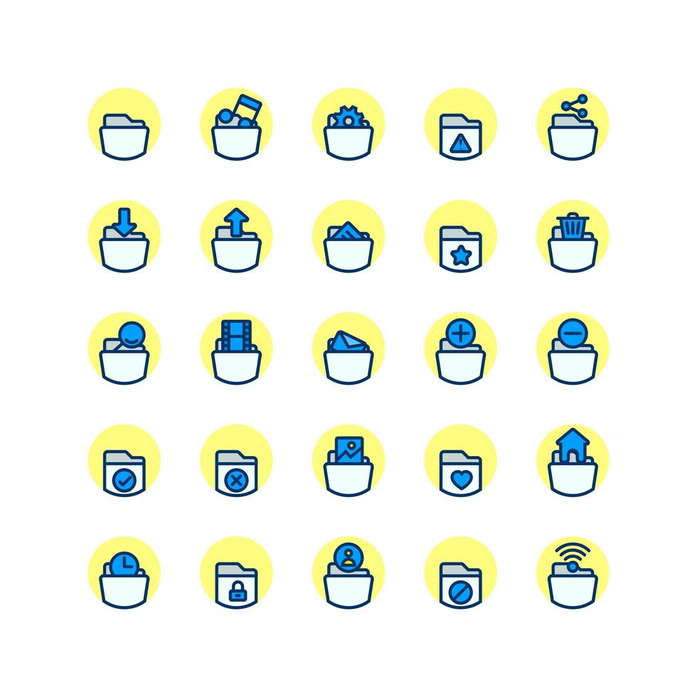 Folder filled outline icon set. Vector and Illustration.