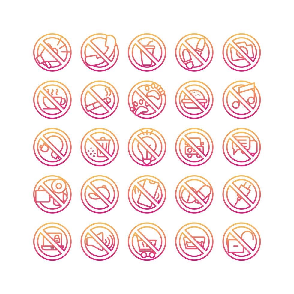 Prohibition Sign gradient icon set. Vector and Illustration.
