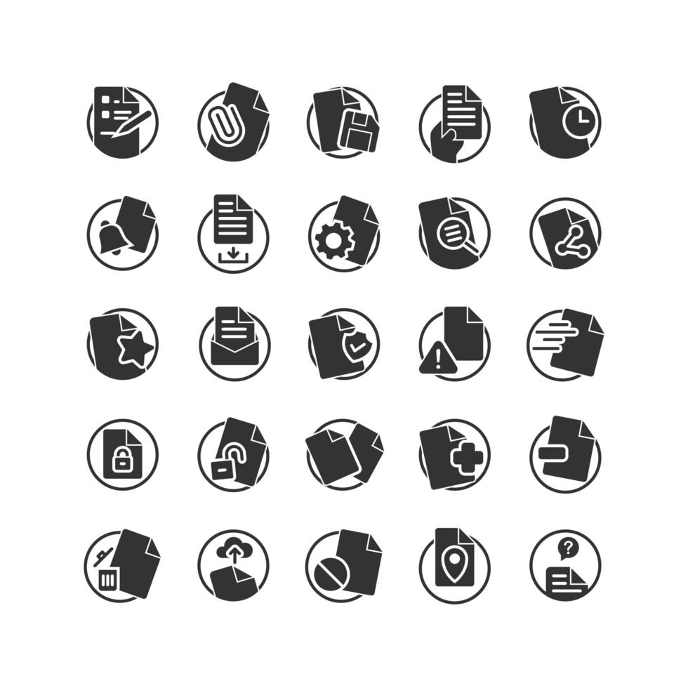 Document solid icon set. Vector and Illustration.