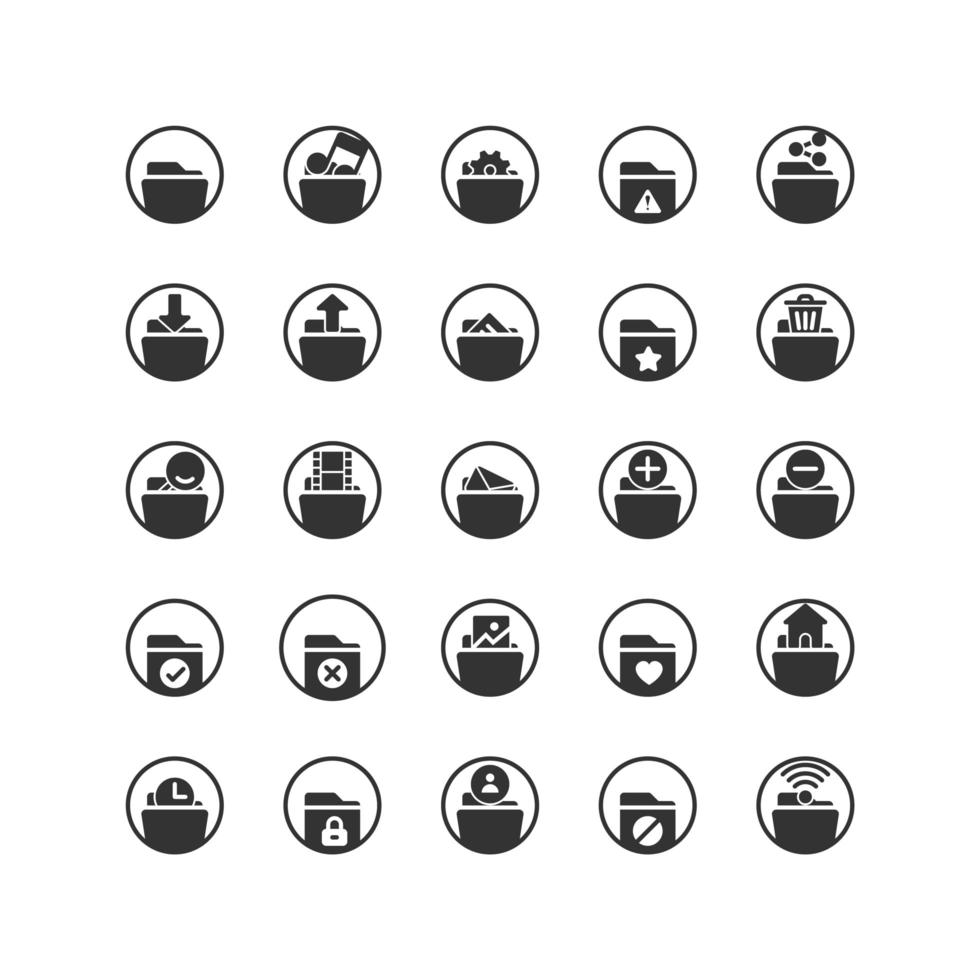 Folder solid icon set. Vector and Illustration.