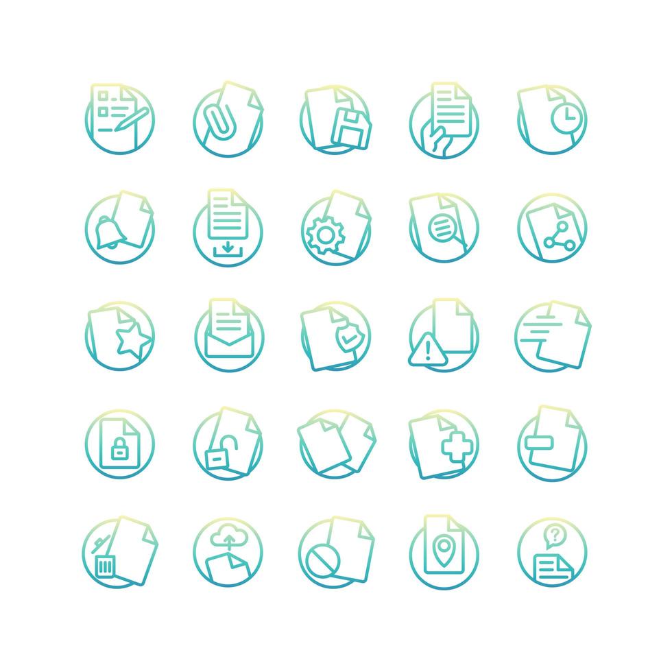 Document gradient icon set. Vector and Illustration.