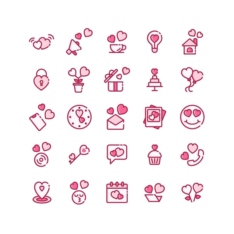 Valentines Day filled outline icon set. Vector and Illustration.