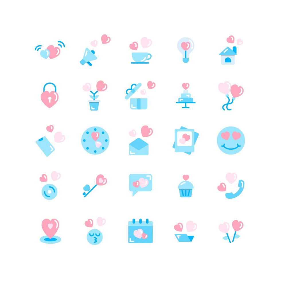 Valentines Day flat icon set. Vector and Illustration.