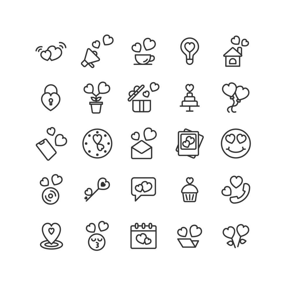 Valentines Day outline icon set. Vector and Illustration.