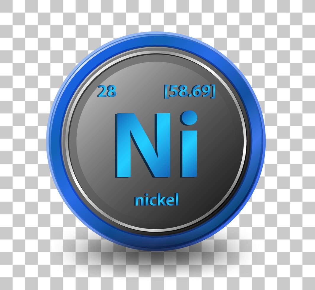 elemento químico de níquel. símbolo químico con número atómico y masa atómica. vector