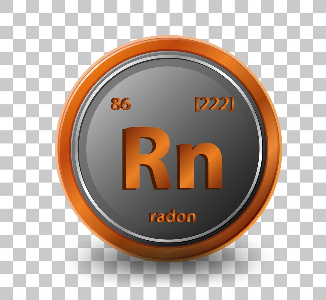 Radon chemical element. Chemical symbol with atomic number and atomic mass. vector