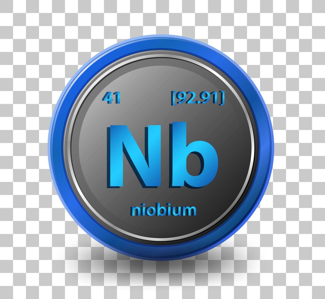 elemento químico niobio. símbolo químico con número atómico y masa atómica. vector