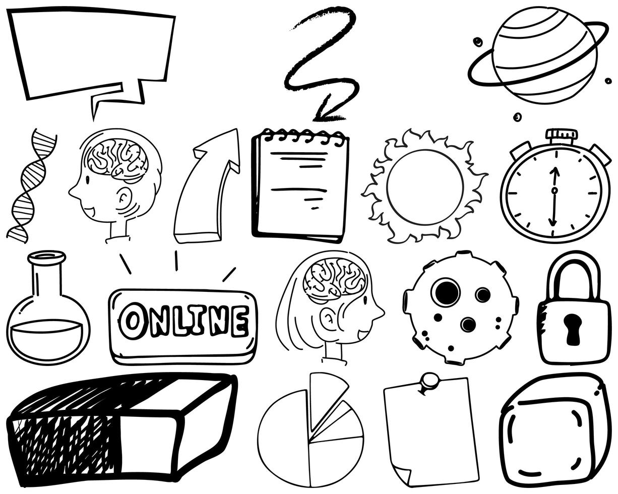 Set of item and symbol hand drawn doodle vector