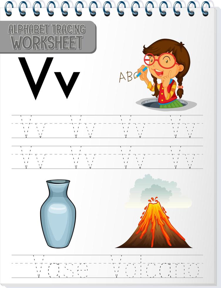 Alphabet tracing worksheet with letter V and v vector