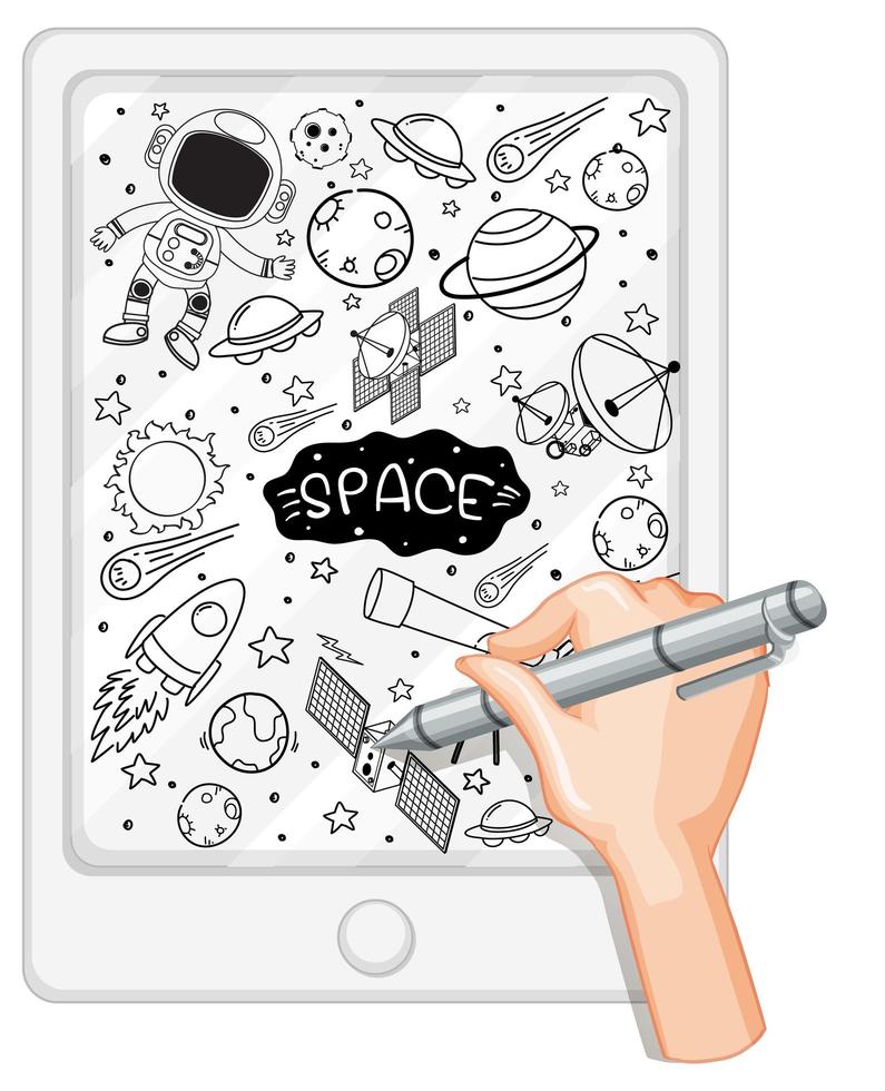 Hand drawing space element in doodle or sketch style on tablet vector