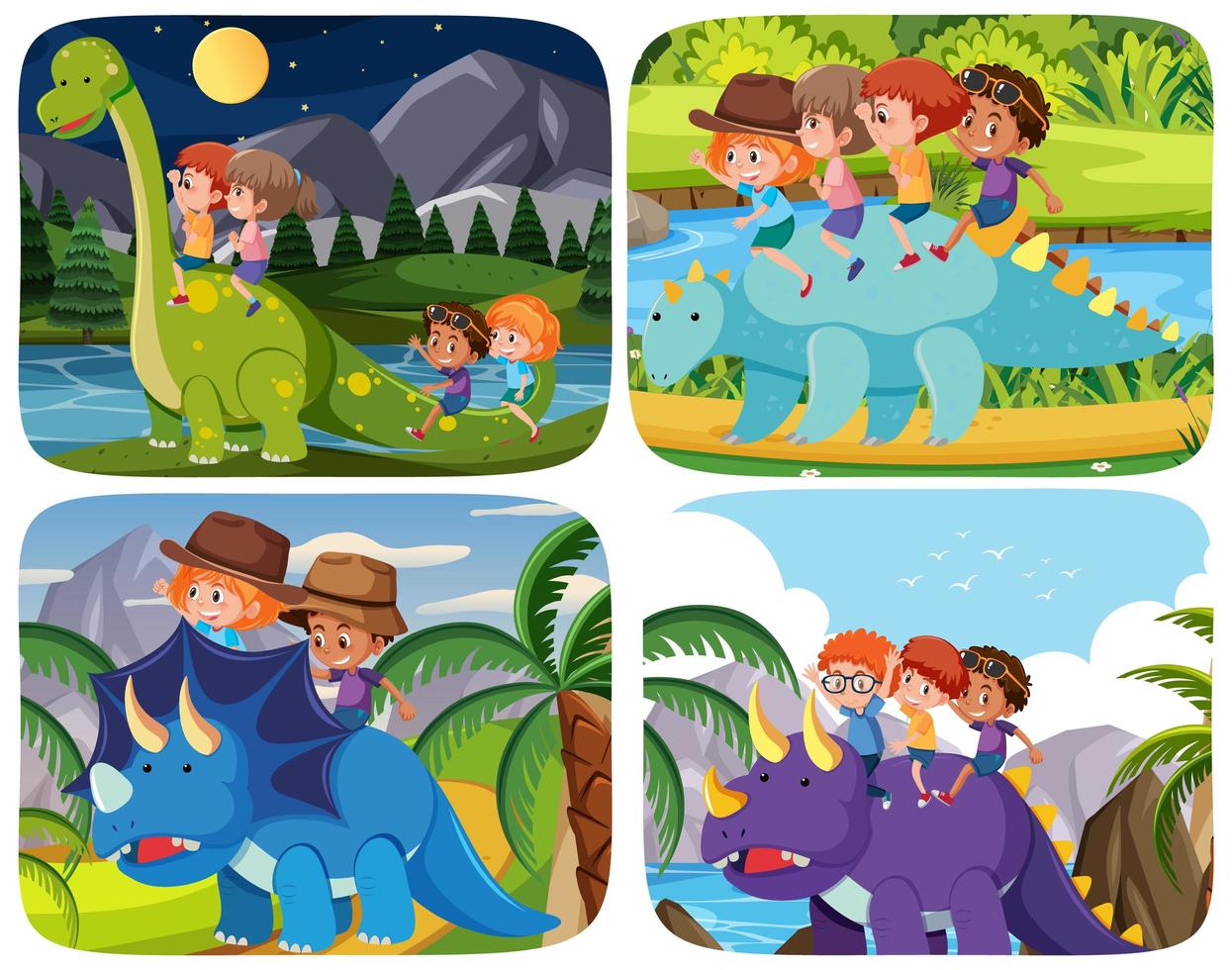 Happy kids with animals in nature background vector