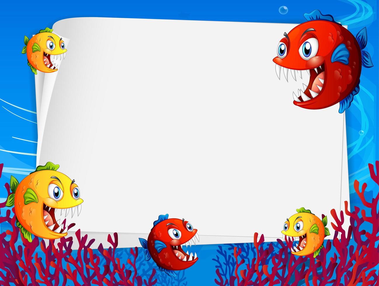 Blank paper template with exotic fishes cartoon character in the ...