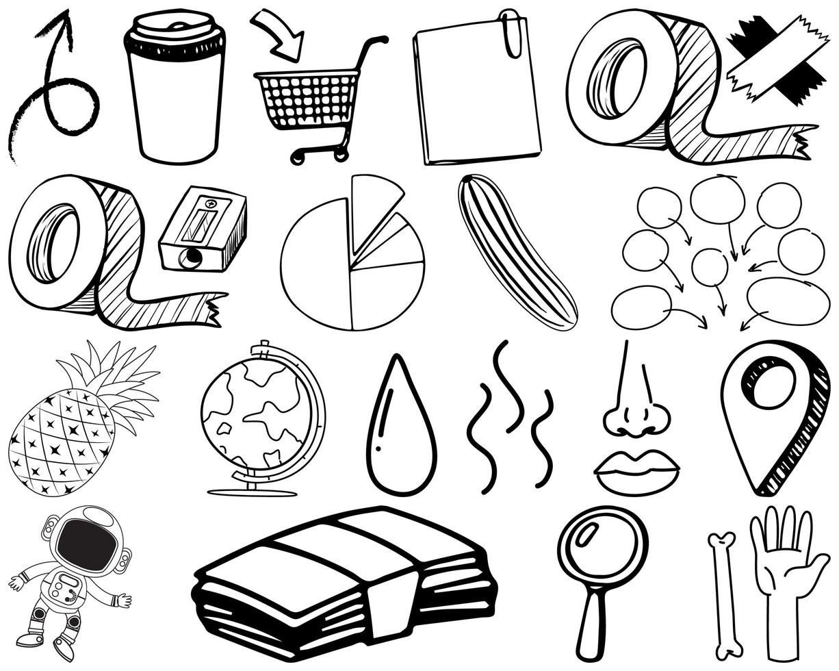 Set of item and symbol hand drawn doodle vector