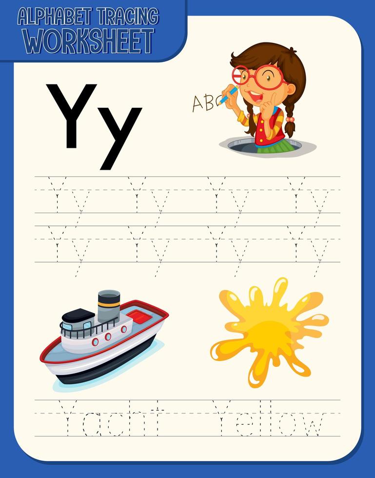 Alphabet tracing worksheet with letter Y and y vector