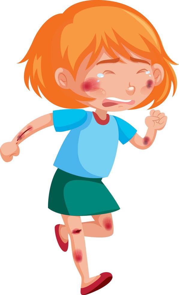 Girl injured at cheek and arm cartoon character isolated on white background vector