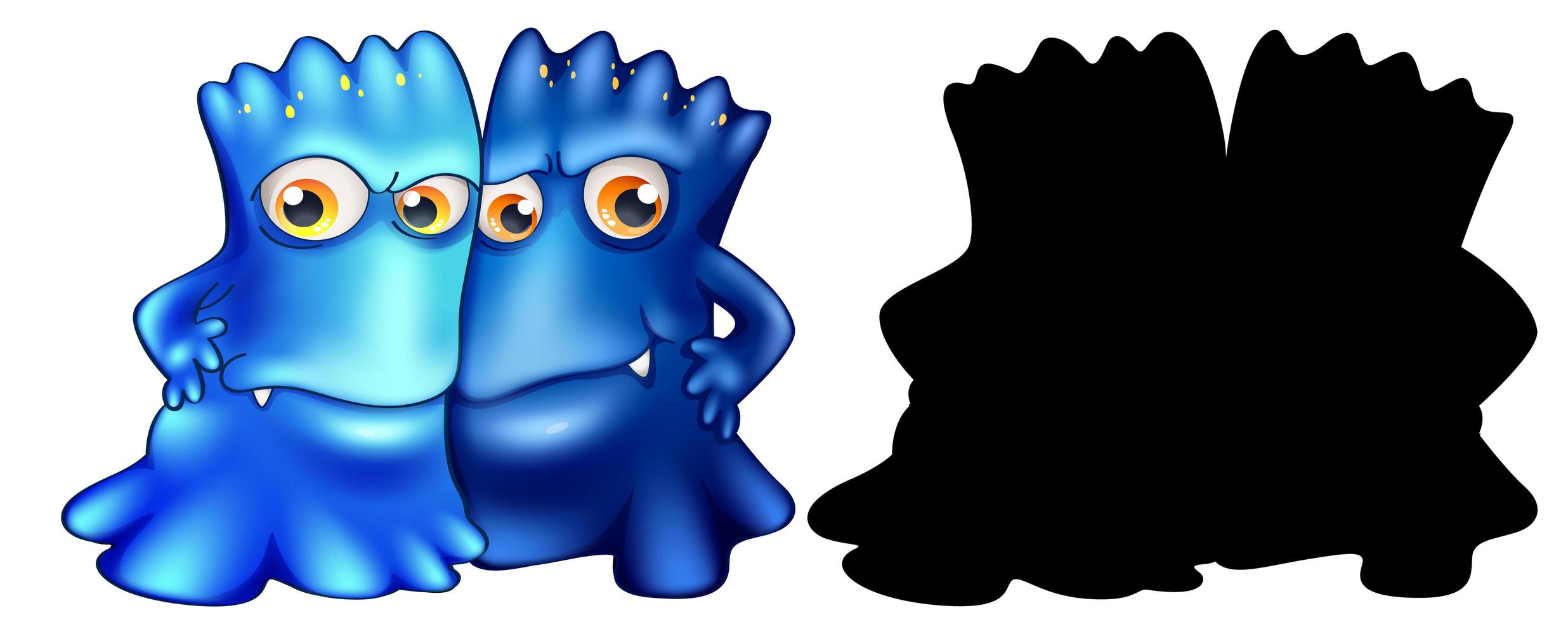 Blue monsters with its silhouette on white background vector