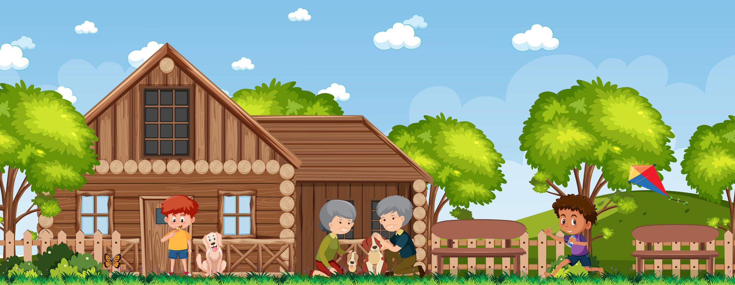 Happy family at the rural house vector