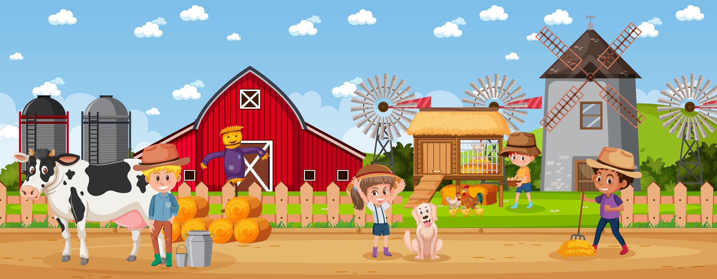 People at the rural farm vector