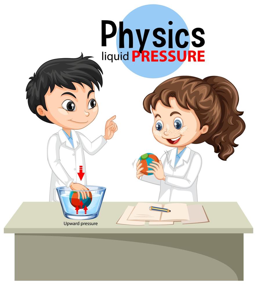 Scientist explaining physics liquid pressure vector