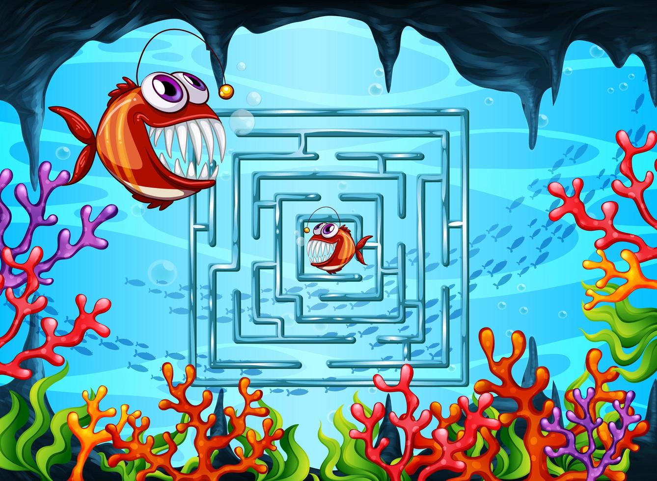 Maze game in the underwater theme template vector