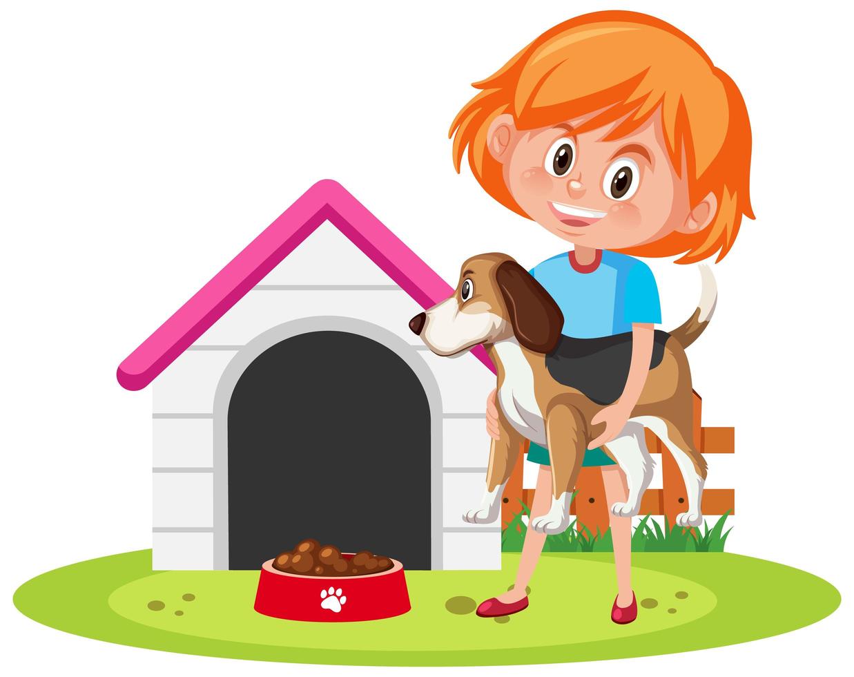 Cute girl holding dog with dog house vector