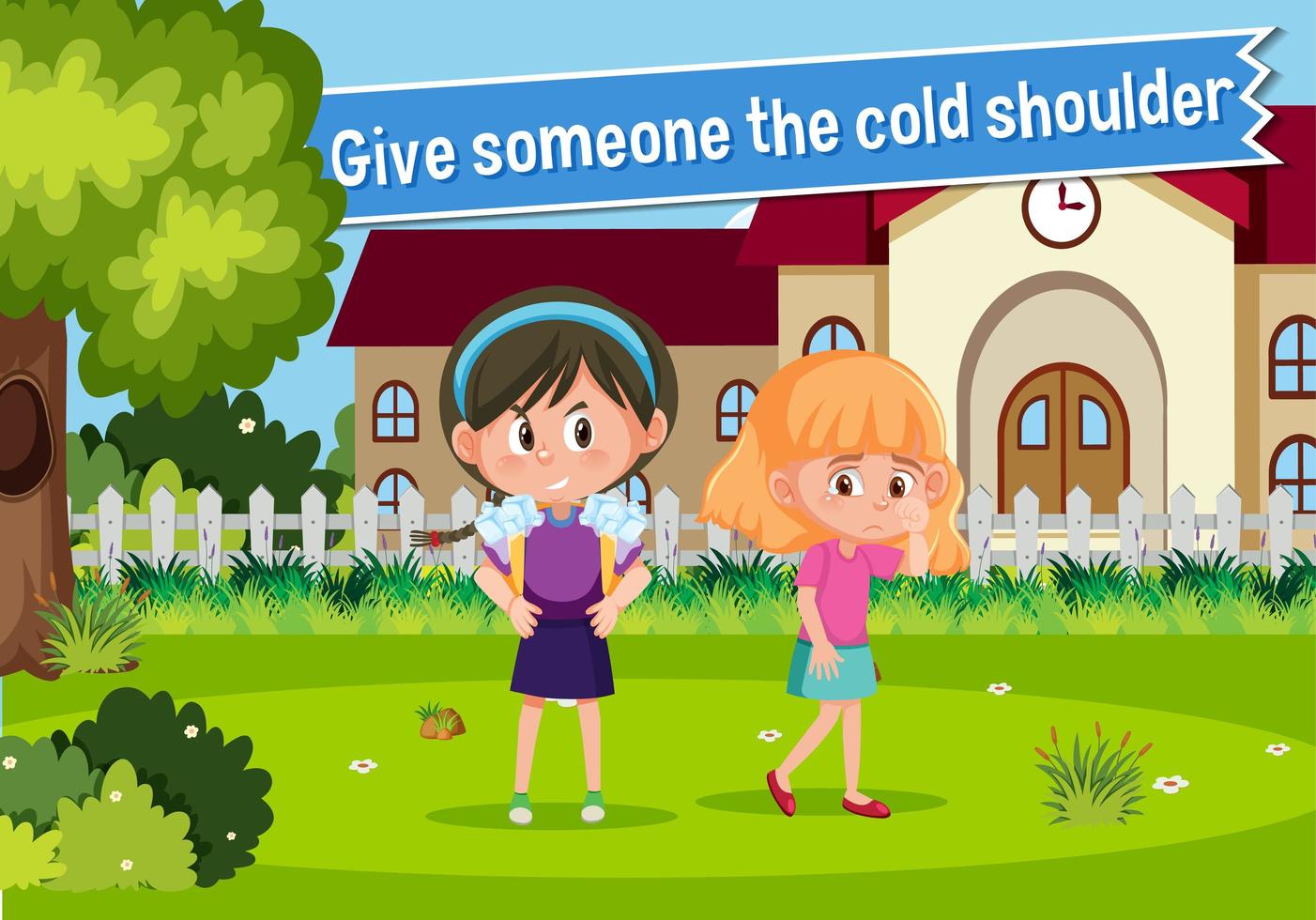 English idiom with picture description for give someone the cold shoulder vector