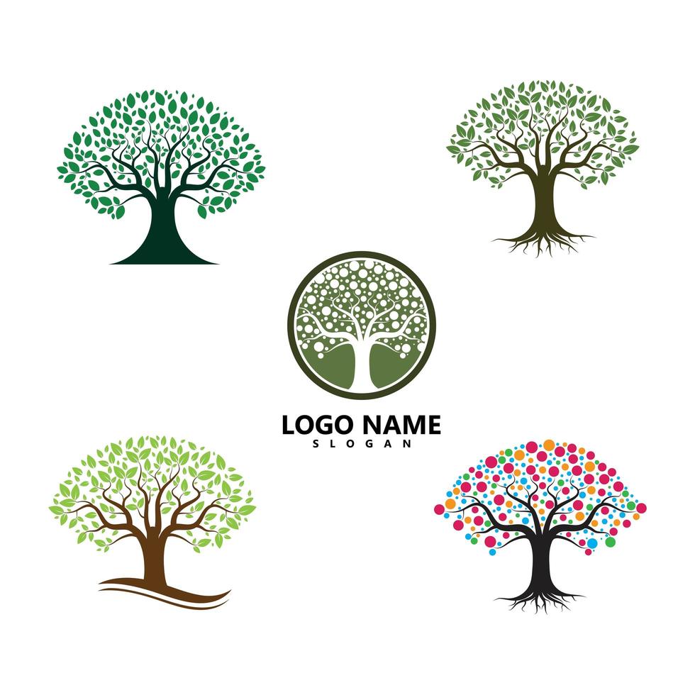 conjunto de iconos de logotipo de árbol verde vector
