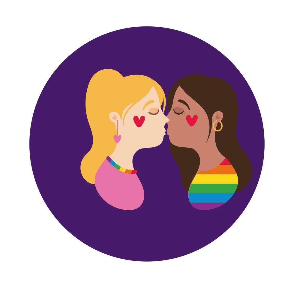 lesbians kissing for gay pride block style vector