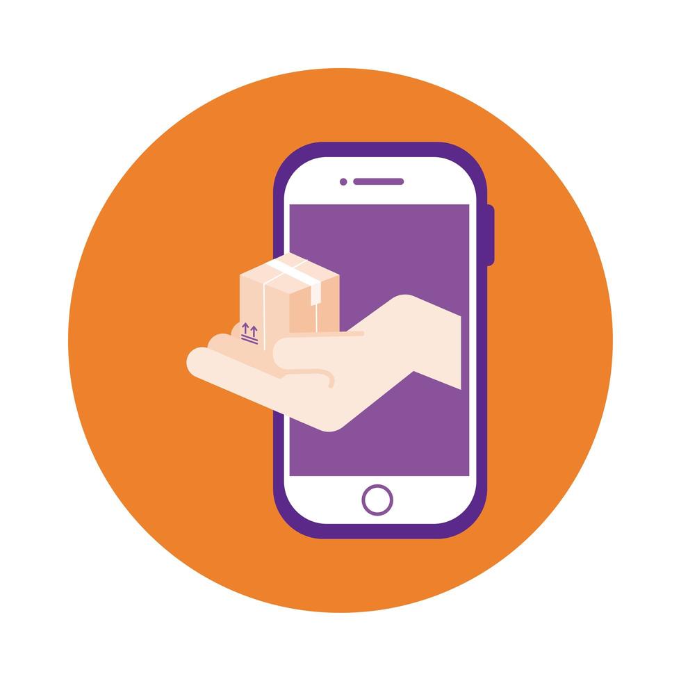 box in smartphone delivery service block style vector