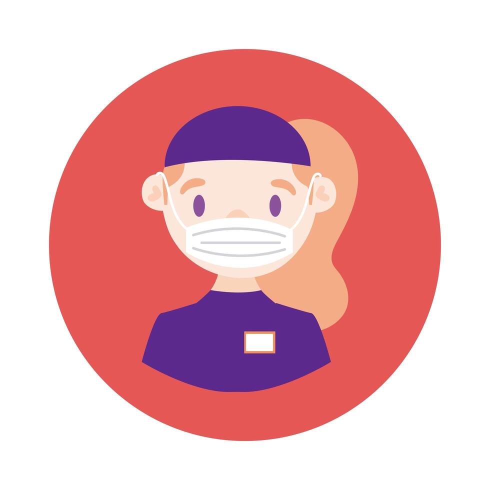 female delivery worker using face mask block style vector