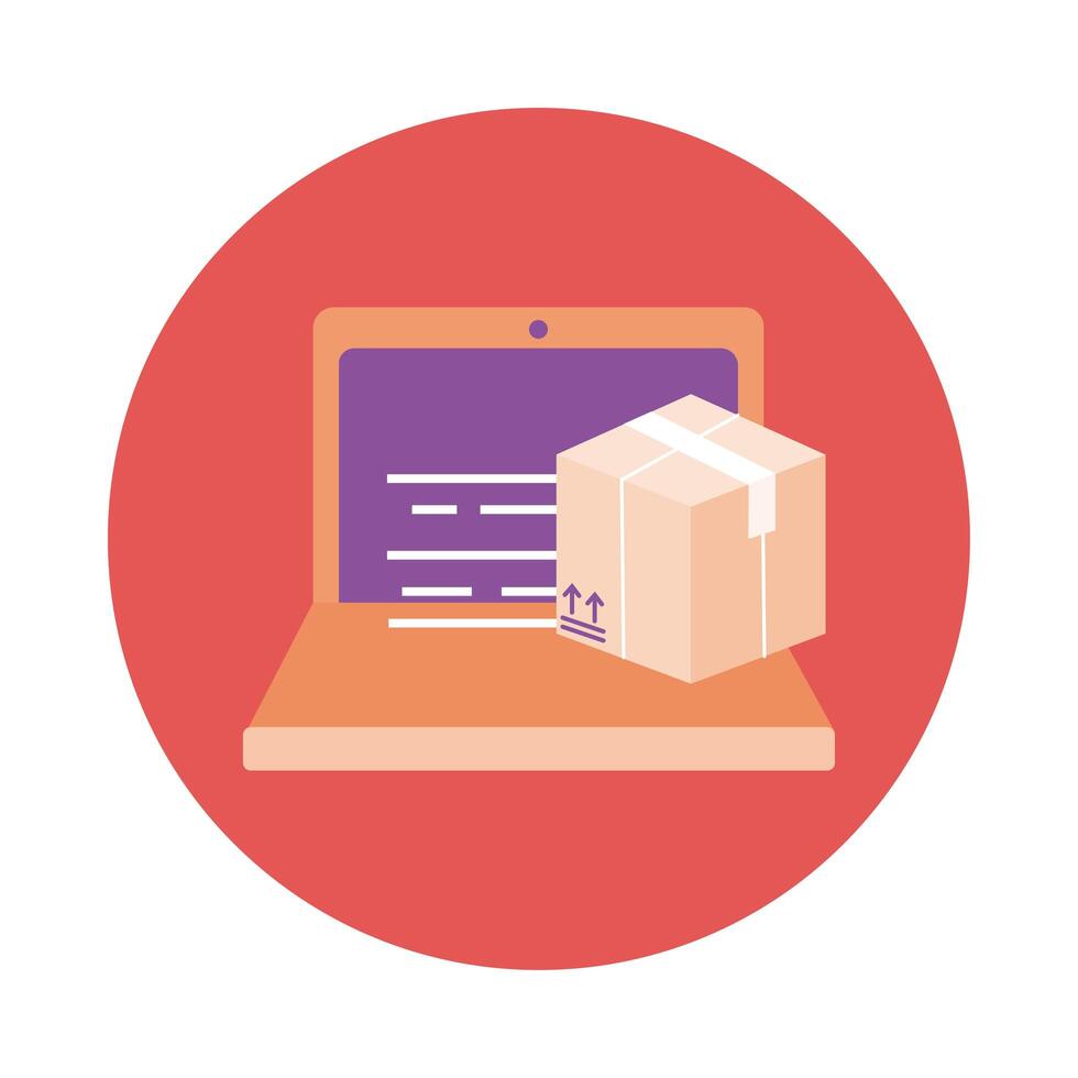 laptop with box delivery service block style vector
