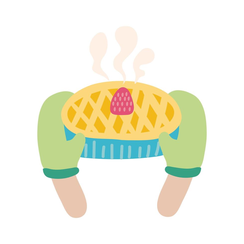 hands lifting sweet pie flat style vector