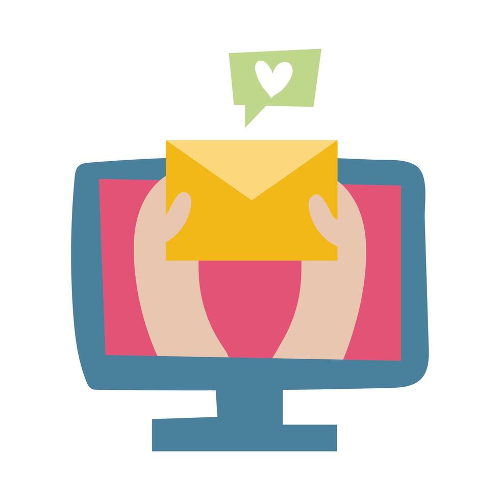 desktop with love email flat style icon vector