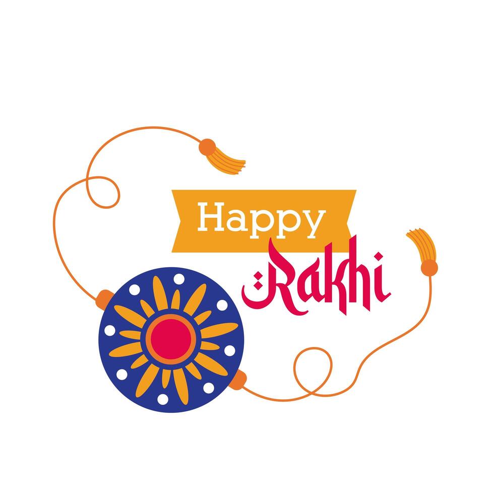 happy raksha bandhan flower wristband accessory and ribbon frame flat style vector